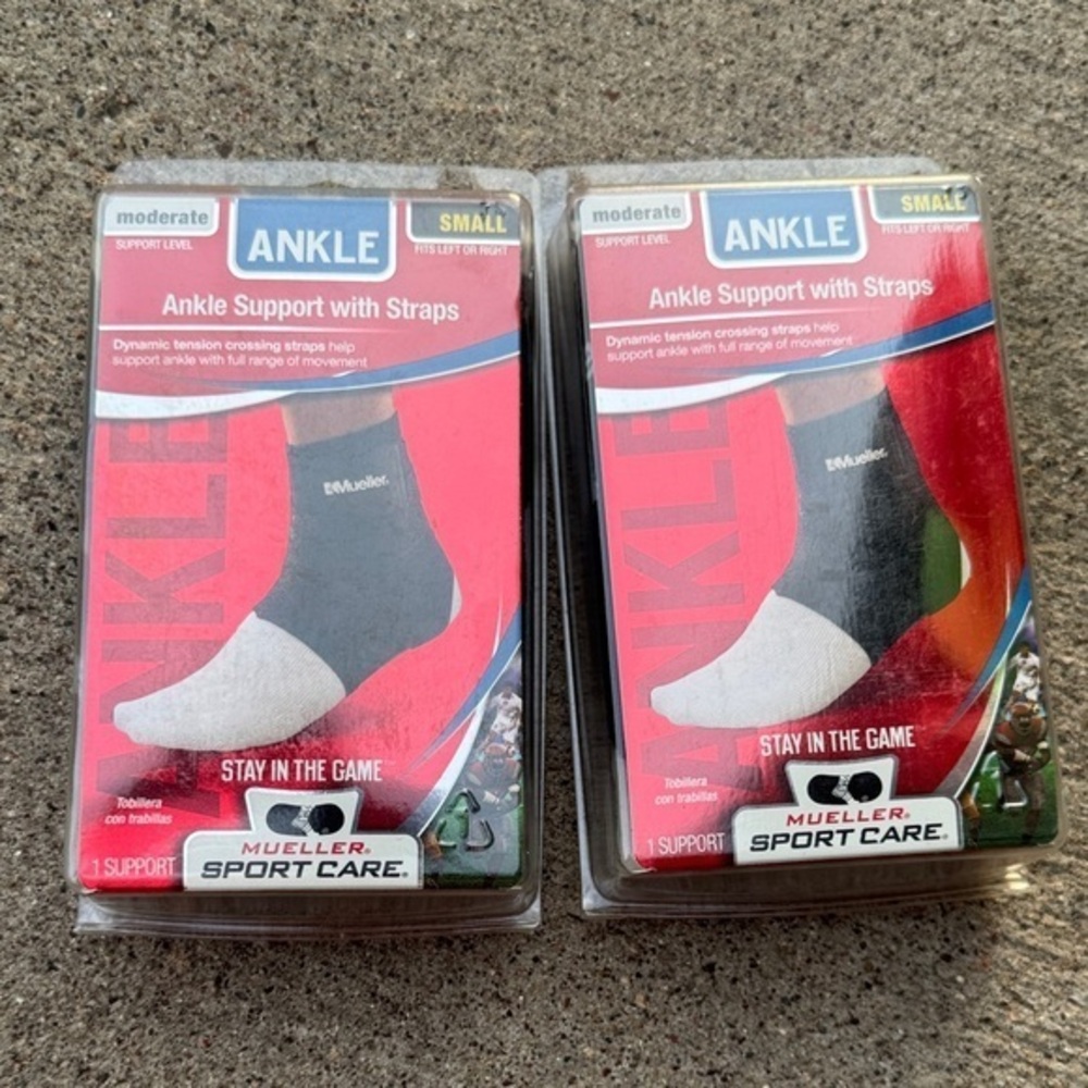 🆕 Set of 2 Ankle Support with Straps - Black. S. Brand New in Box!💥